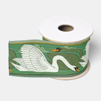 Art Nouveau Swan Vogels Wilde Levensdieren Grosgrain Lint
