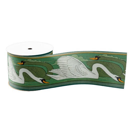 Art Nouveau Swan Vogels Wilde Levensdieren Grosgrain Lint (Spoel)