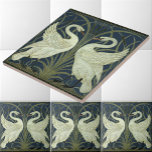 Art Nouveau Swans van Walter Crane Tegeltje<br><div class="desc">Dit is een digitaal verbeterd afbeelding van een antiek Art Nouveau 1875 Swan en Rush en Iris-design van Walter Crane. U kunt de achtergrondkleur aanpassen.</div>