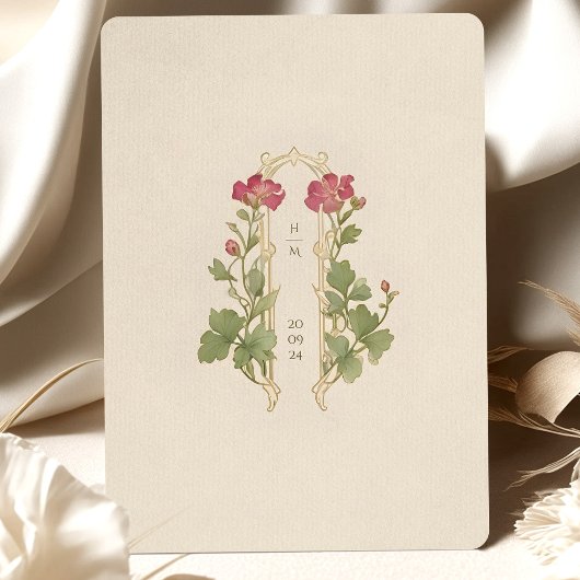 Art Nouveau Sweet Pea Floral Wedding Kaart