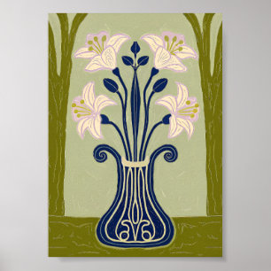 Art Nouveau Symmetrische Lelie Illustratie in Koba Poster