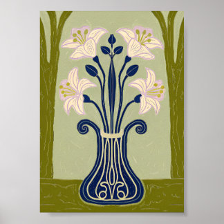 Art Nouveau Symmetrische Lelie Illustratie in Koba Poster
