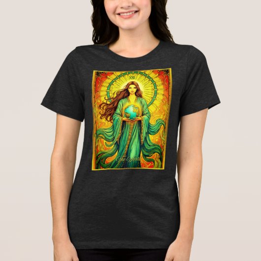 Art Nouveau Tarot Kaart De Wereld Tri-Blend Shirt (Voorkant)