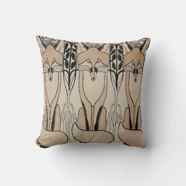 Art Nouveau Taupe/Black Fox Kussen (Voorkant)
