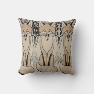 Art Nouveau Taupe/Black Fox Pillow Kussen