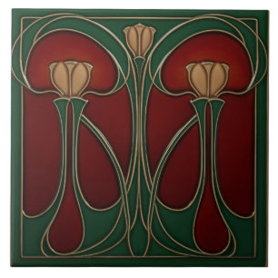 Art Nouveau Teal Tulp Tapijt Keramische Tegel Tegeltje