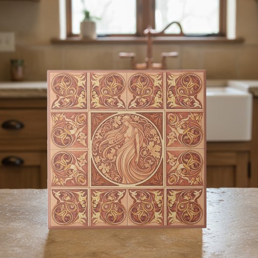 Art Nouveau Terra Cotta Muse Pat#6 ID1193 Tegeltje