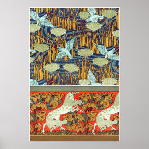 Art nouveau textiel ijsvogel paard Verneuil Poster
