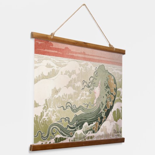 Art Nouveau The Wave van Henri Privat-Livemont Hangend Wandkleed (Gebogen)