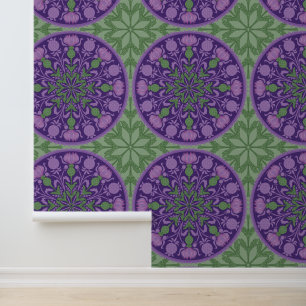 Art Nouveau Thistle Pattern in Paarse en groene Behang