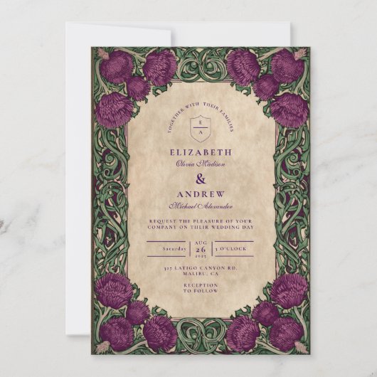 Art Nouveau Thistle Wedding Kaart (Voorkant)