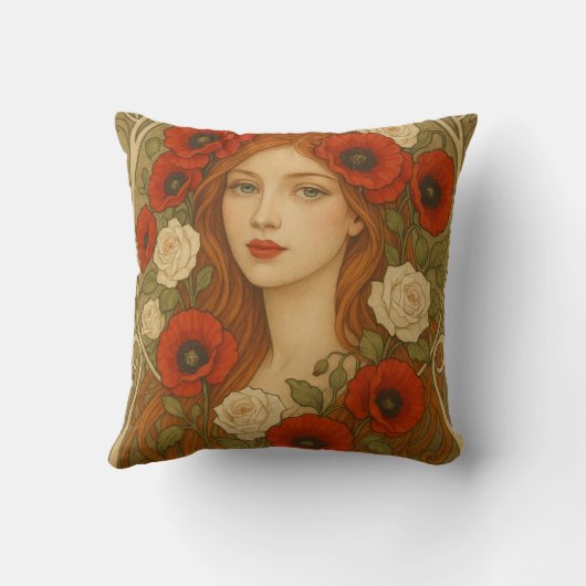 Art nouveau Throw Pillow Kussen (Achterkant)