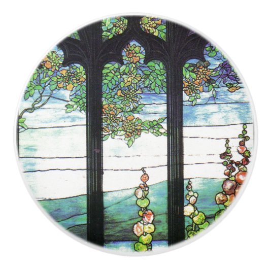 Art Nouveau Tiffany Glas in lood Garden Knob Keramische Knop (Voorkant)