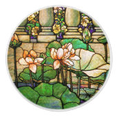 Art Nouveau Tiffany Glas in lood Lotus Knob Keramische Knop (Voorkant)
