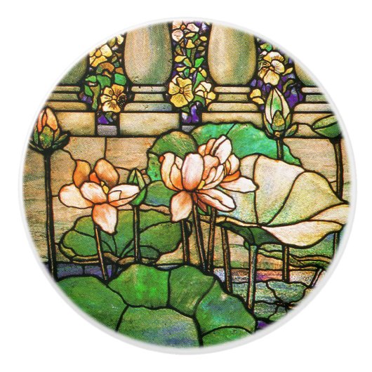 Art Nouveau Tiffany Glas in lood Lotus Knob Keramische Knop (Voorkant)