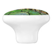 Art Nouveau Tiffany Glas in lood Lotus Knob Keramische Knop (Zijkant)