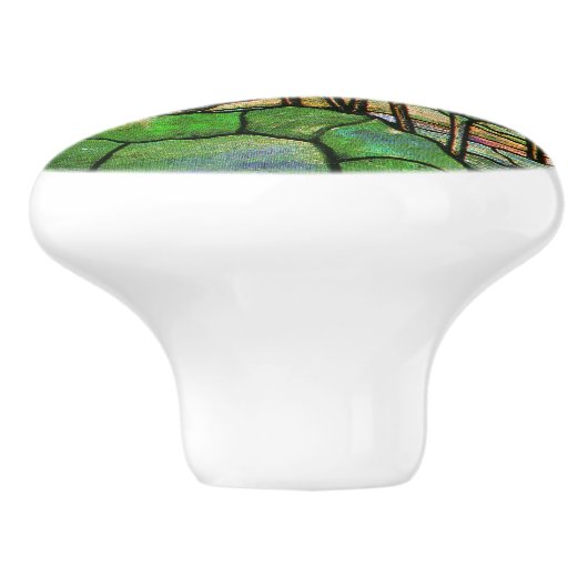 Art Nouveau Tiffany Glas in lood Lotus Knob Keramische Knop (Zijkant)