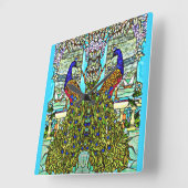 Art Nouveau  Tiffany Glas in lood Peacock Vierkante Klok (Hoek)