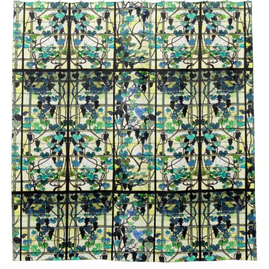 Art Nouveau Tiffany Glas in lood Wineyard Grapes Douchegordijn (Voorkant)