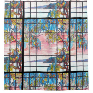 Art Nouveau Tiffany Glas in lood Wisteria Flowers Douchegordijn