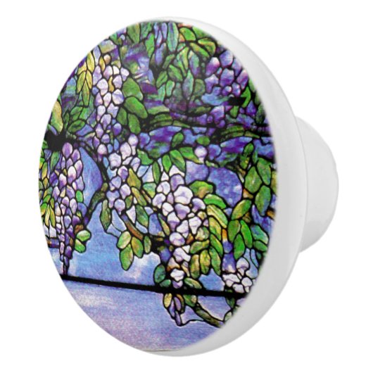 Art Nouveau Tiffany Glas in lood Wisteria Knob Keramische Knop (Rechts)
