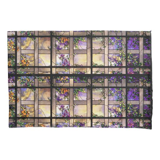 Art Nouveau Tiffany Stain Glass Floral Pillowcase Kussensloop (Voorkant)
