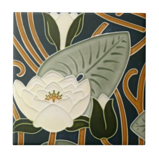 Art Nouveau Tiles - White Water Lily Blossom Tegeltje (Voorkant)
