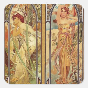 Art Nouveau Times of Day Vierkante Sticker