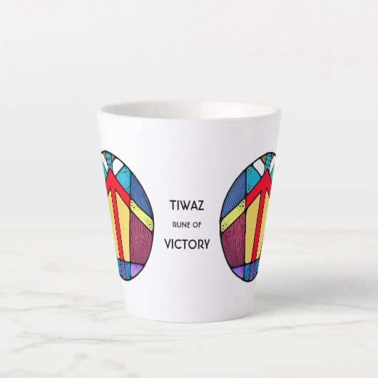 Art Nouveau Tiwaz Rune Latte Mok - Overwinning! (Voorkant)