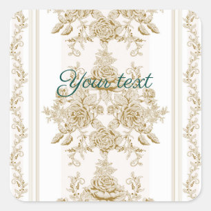 Art nouveau, Toile, floral, Patroon, beige, chic,  Vierkante Sticker