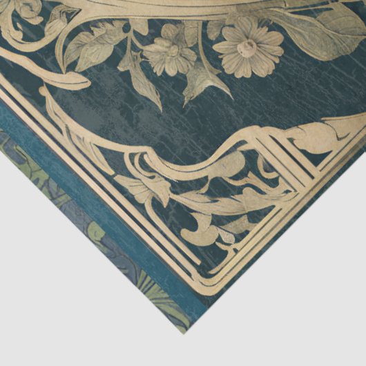 Art Nouveau Tortelduifjes Blue Hydrangea Ephemera Tissuepapier (Detail)