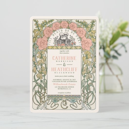 Art Nouveau Tot De Dood Doen Ons Deel Huwelijk Kaart (Staand voorkant)
