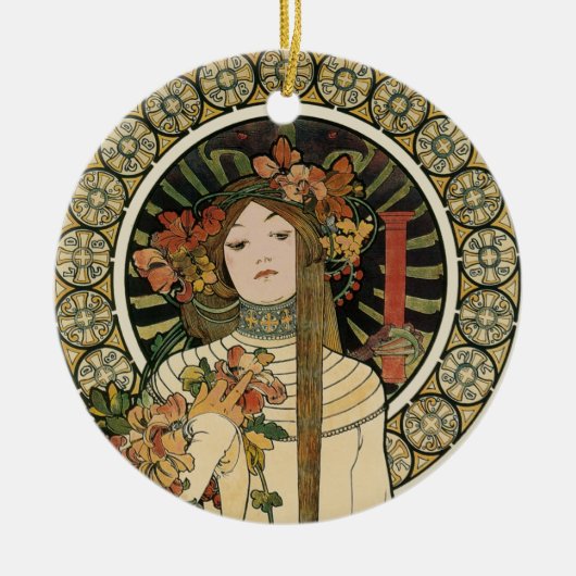 Art Nouveau Trappistine Mucha Art Keramisch Ornament (Voorkant)