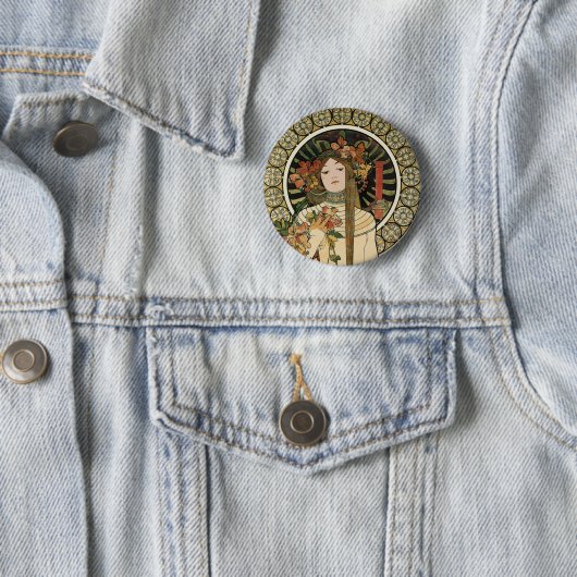 Art Nouveau Trappistine Mucha Art Ronde Button 5,7 Cm (In situ)