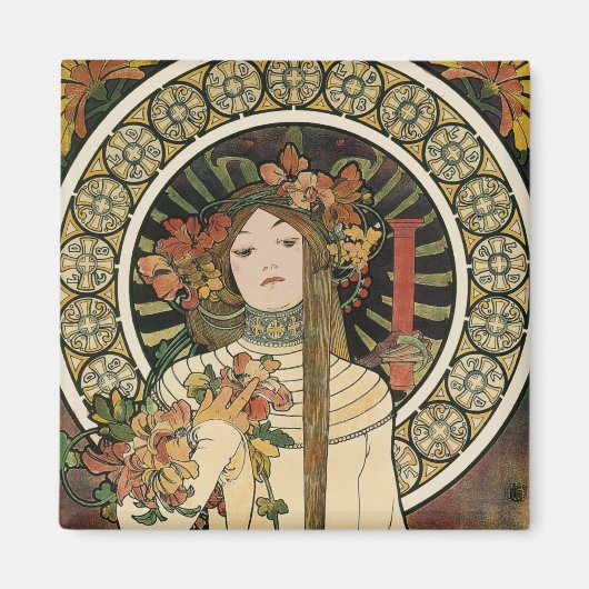 Art Nouveau Trappistine Mucha Kunst Magneet (Voorkant)