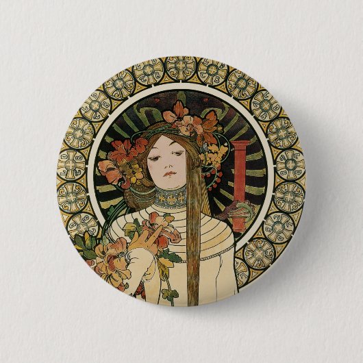 Art Nouveau Trappistine Mucha Kunst Ronde Button 5,7 Cm (Voorkant)