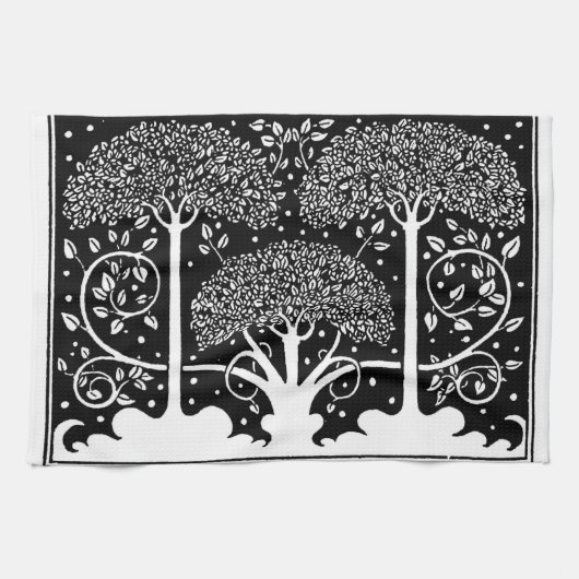 Art Nouveau Tree Beardsley Pattern Theedoek (Horizontaal)