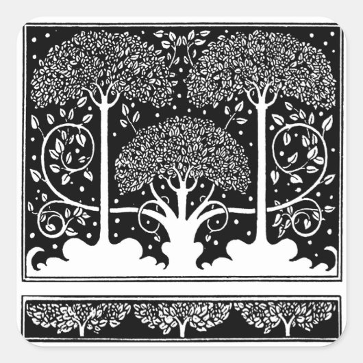 Art Nouveau Tree Beardsley Pattern Vierkante Sticker (Voorkant)