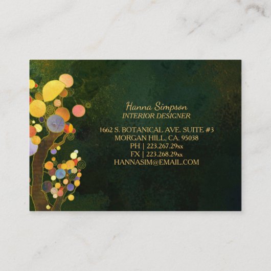 Art Nouveau Trees Interior Design Visitekaartje (Achterkant)