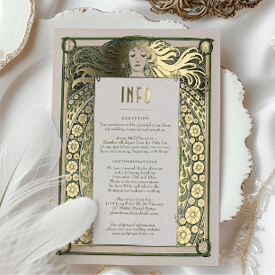 Art Nouveau Trouw Info Details Goud Groen Mucha Folie Uitnodiging