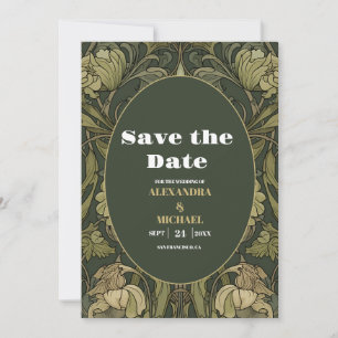 Art Nouveau Trouwdag met Vintage Bloemen Save The Date