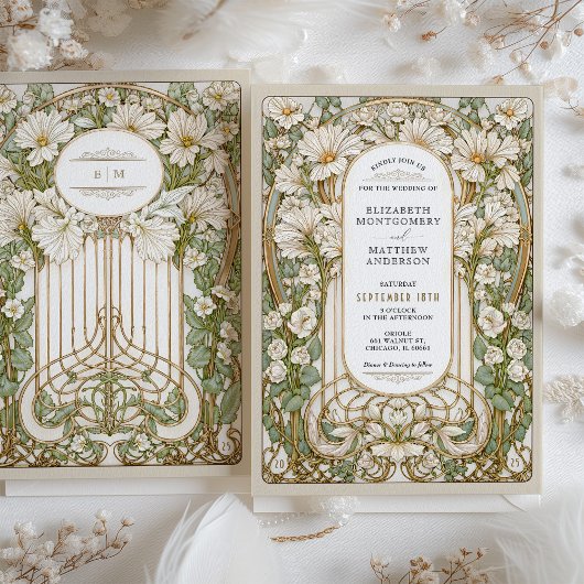 Art Nouveau Trouwen  Bloemen Faux Gold Kaart