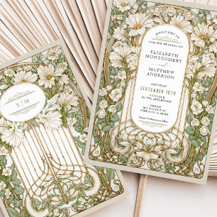 Art Nouveau Trouwen Bloemen Faux Gold Kaart