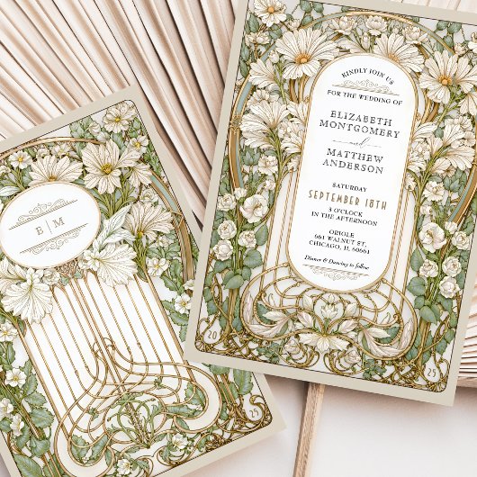 Art Nouveau Trouwen  Bloemen Faux Gold Kaart