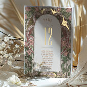 Art Nouveau Trouwen Gouden Accenten Tafelnummer