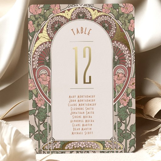 Art Nouveau Trouwen Gouden Accenten Tafelnummer