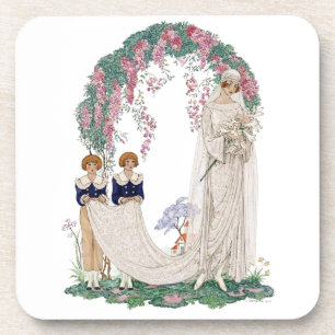 Art Nouveau Trouwillustratie – Vintage Bruid Bier Onderzetter