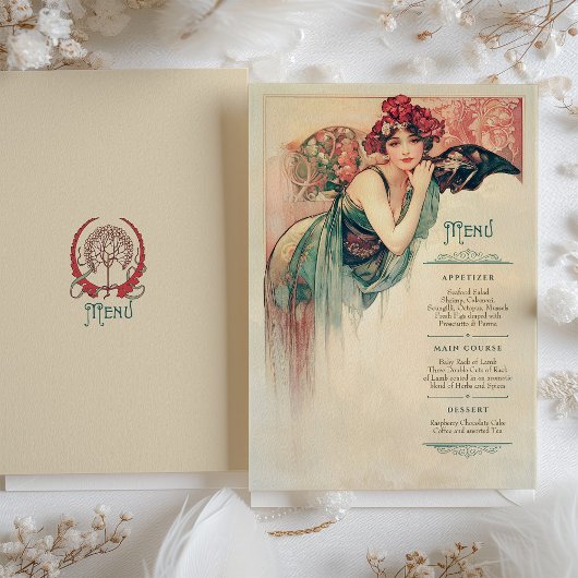 Art Nouveau Trouwmenu Dame Kaart