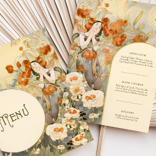 Art Nouveau Trouwmenu Kaart Bloemengodin