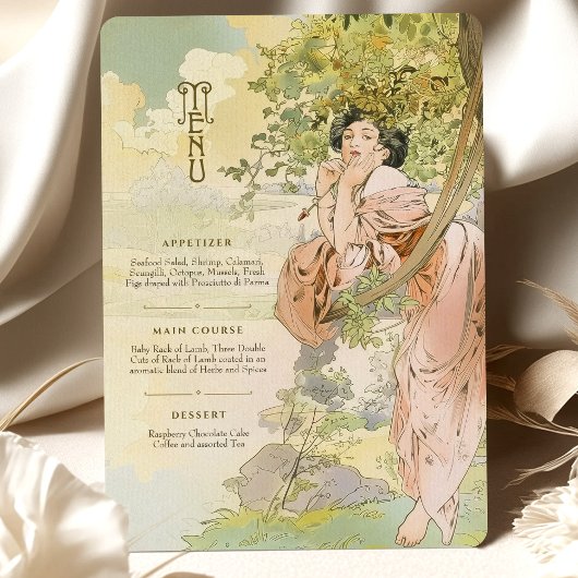 Art Nouveau Trouwmenu Kaart Bloemengodin